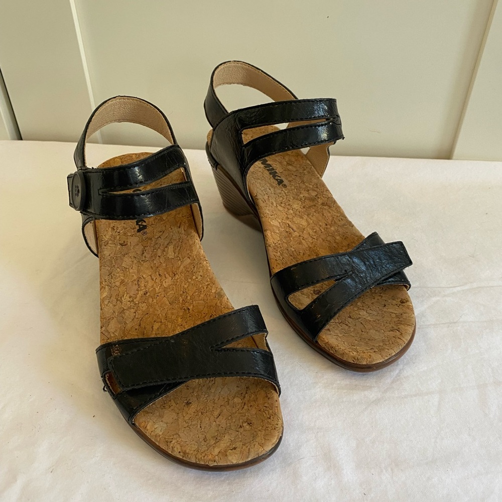 Romika Womens Black Slip On Wedge Sandal Adjustable Strap size 36 Minimal Office